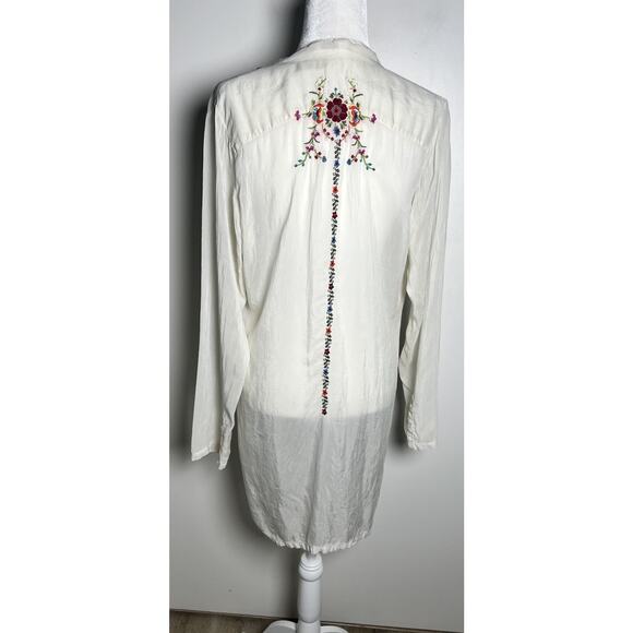 Johnny Was Medium Embroidered Ivory Pintuck Sheer Boho Festival Tunic Dress - Picture 3 of 12